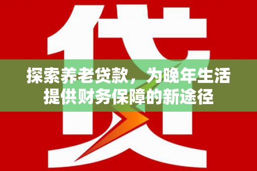 麻豆探索养老贷款，为晚年生活提供财务保障的新途径